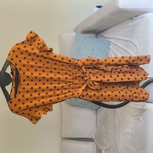 E&M Small Terracotta with Navy Blue Polka Dot Dress